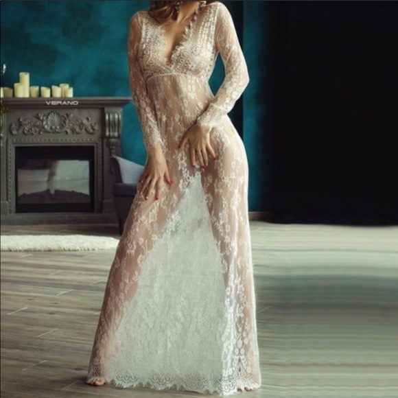 Ivy Leaf Sheer, Subtle, Soft Lash Lace Maxi Dress - Picture 6 of 8